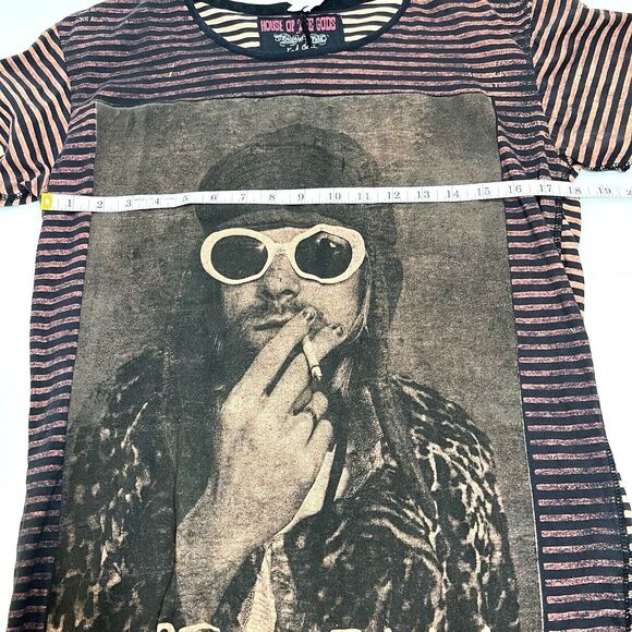 House of the Gods Nirvana Kurt Cobain Tee Women M Peach Stripe Band Y2K NWT - Picture 4 of 11